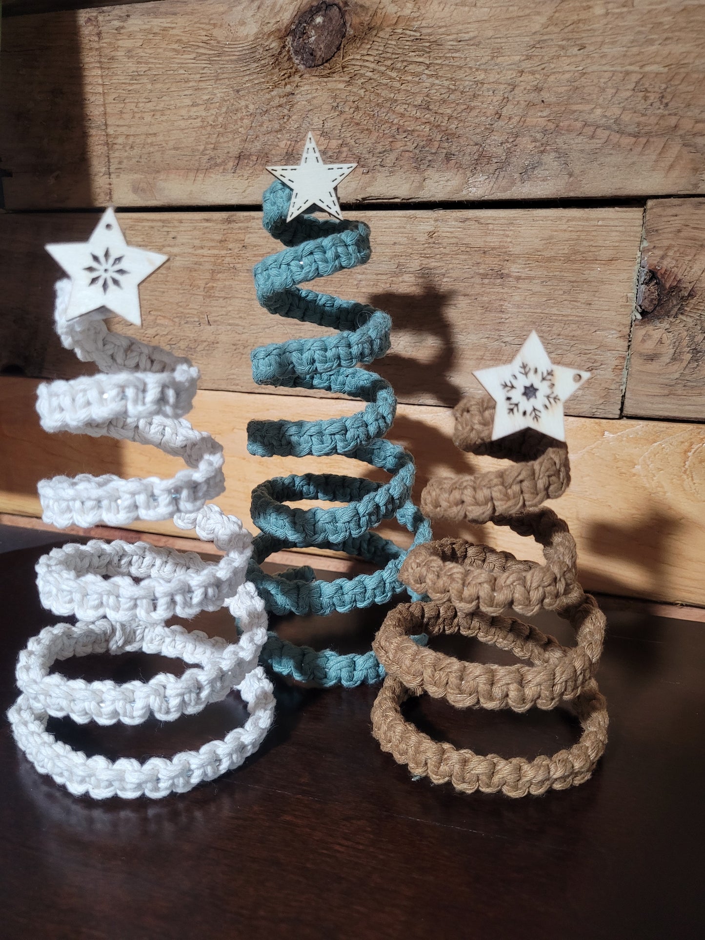 Macrame Spiral Christmas Tree Trio